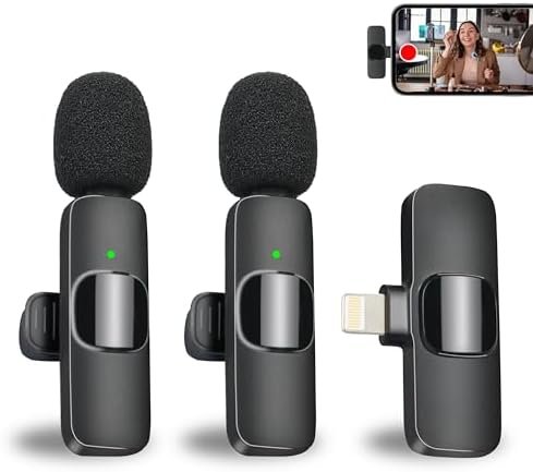 Wireless Microphone for iPhone iPad-Wireless Lavalier Lapel Mic for iPhone 2 Mini Clip-on Mics for Video Recording Live Streaming YouTube Vlog Interview