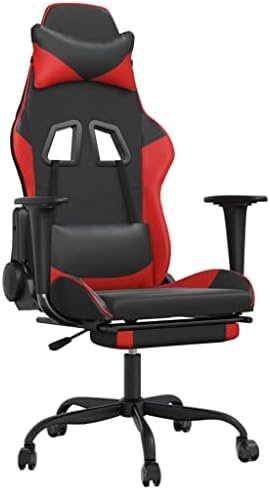 vidaXL Adjustable Gaming Chair with Footrest – Faux Leather, Black & Red, Modern Design, Comfortable Foam Filling