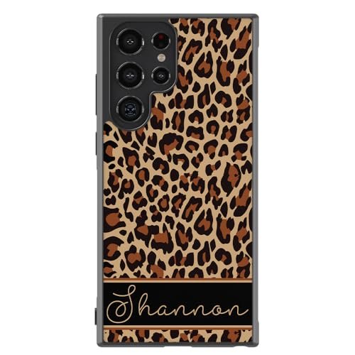 Leopard Animal Skin Personalized Black Rubber Phone Case Compatible With Samsung Galaxy S24 S24+ S24 Ultra S23 FE S23+ Ultra S22 S22+ S21 S21FE S21+ S20FE Note 20 S10