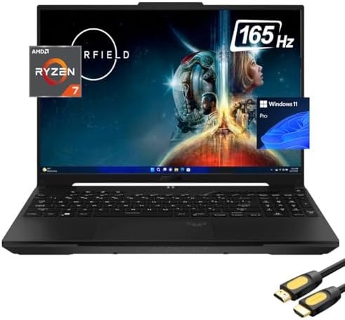 ASUS TUF A16 Gaming Laptop, 16″ WUXGA 165Hz Display, AMD Ryzen 7 7735HS(Up to 4.75 GHz), AMD Radeon RX7700S, 64GB DDR5, 1TB NVMe 4.0, Backlit KB, WiFi 6, RJ45, USB-C, HDMI, SPS HDMI Cable, Win 11 Pro