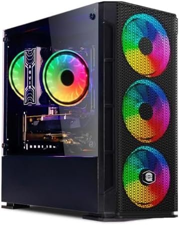 AQ10 Gaming PC Desktop Tower with Intel Core i7 Processor Up to 3.9Ghz, AMD RX 580 8GB GDDR5 Graphics Card, 1TB SSD 32GB RAM Memory, HDMI, WiFi Ready, RGB Fans, Windows 10 Pro 64 bit – Black