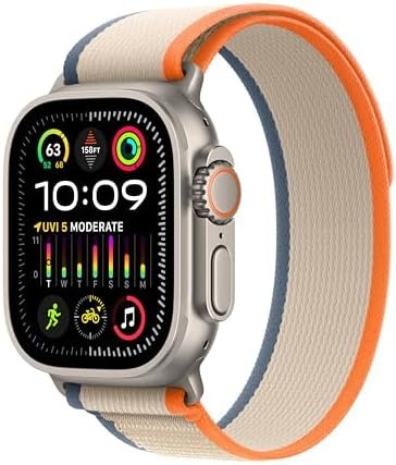 Apple Watch Ultra 2 [GPS + Cellular 49mm] Smartwatch with Rugged Titanium Case & Orange/Beige Trail Loop S/M. Fitness Tracker, Precision GPS, Action Button, Extra-Long Battery Life, Carbon Neutral