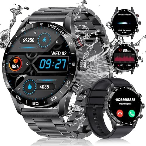 BANGWEI Smart Watches for Men Answer/Make Call for Android iOS, 1,43″ AMOLED HD Touch Screen Fitness Tracker Watch with Heart Rate spO2 Sleep Monitor Step Counter IP68 Waterproof Smartwatch