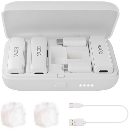 BOYA BOYALINK-W Wireless Lavalier Microphone for iPhone/Android/Camera Vlogging, All-in-One Lapel Dual Mic System & Lightning & USB-C Inputs & Battery Case for Smartphones/DSLR YouTube Facebook Live BOYA BOYALINK-W Wireless Lavalier Microphone for iPhone/Android/Camera Vlogging, All-in-One Lapel Dual Mic System & Lightning & USB-C Inputs & Battery Case for Smartphones/DSLR YouTube Facebook Live