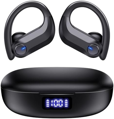 Bluetooth Headphones Wireless Earbuds 120Hrs Playtime Ear Buds IPX7 Waterproof Sports Earphones 2600mAh Wireless Charging Case Headset with Over-Ear Earhooks LED Power Display Mics for Workout CAP0X0