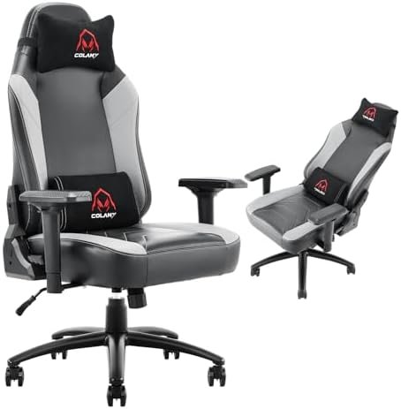 COLAMY Big and Tall Gaming Chair 400lbs-Racing Style Computer Gamer Chair,Ergonomic Office PC Chair with Thick Seat, Reclining Back, 4D Armrest for Adult Teens, 91306-Grey