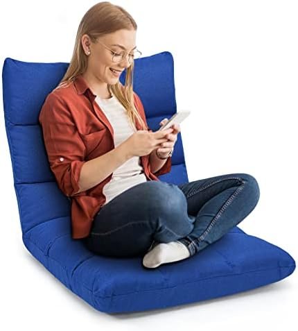 COSTWAY Floor Chair, Folding Gaming Chair with Back Support, 14 Adjustable Positions, Alloy Steel Frame, Lazy Sofa Lounge for Playing Reading Meditating Room Recliner for Adults, Kids (Blue)
