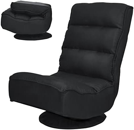 COSTWAY Folding Floor Chair, Adjustable 5-Position Video Gaming Chair with 360 Degree Swivel, Detachable Cover, Padded Backrest, Multipurpose Living Room Floor Lounger for TV, Reading, Playing (Black)