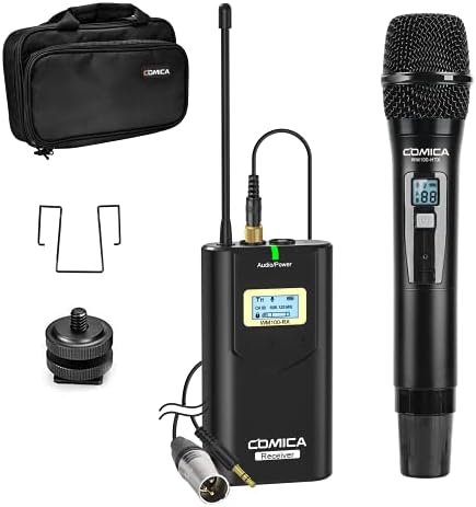 Comica CVM-WM100 H UHF 48-Channel Professional Wireless Handhled Microphone System for Canon Nikon Sony Panasonic Fuji DSLR Camera, XLR Camcorder, Smartphone, Perfect for Video Recording/Interview