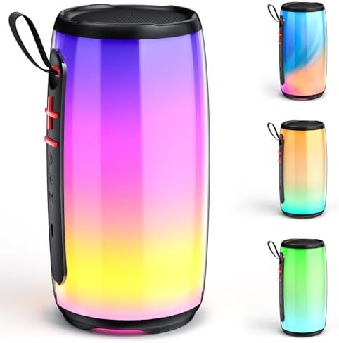 D21-Portable Bluetooth Speaker, Wireless Waterproof Speaker with Colorful Lights, Support TWS/TF Card/USB/AUX, Loud HD Stereo Sound, Robust Bass, Lightweight for Party/Outdoor/Camping