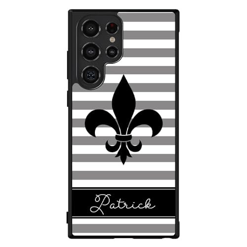 Fleur De Lis Personalized Black Rubber Phone Case Compatible With Samsung Galaxy S24 S24+ S24 Ultra S23 FE S23+ Ultra S22 S22+ S21 S21FE S21+ S20FE Note 20 S10