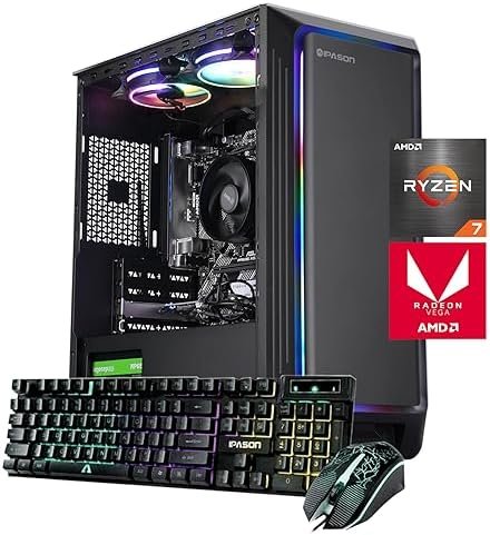 Gaming PC Desktop – AMD Ryzen7 5700G 3.8GHz, AMD Radeon Graphics, 1TB NVME SSD, 16GB DDR4 RAM 3200, 550W PSU, Wi-Fi 6, Windows 11 Home 64-bit