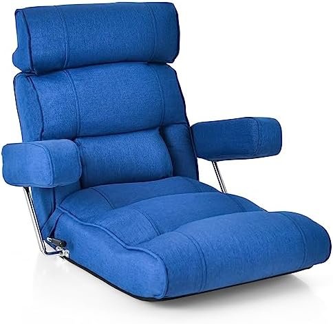 Giantex Adjustable Folding Sofa Chair – Lazy Floor Chair with Infinitely Adjustable Backrest, Extendable Armrest & Seat, Couch Recliner for Meditation, Reading, Gaming Floor Chairs for Adults (Blue)