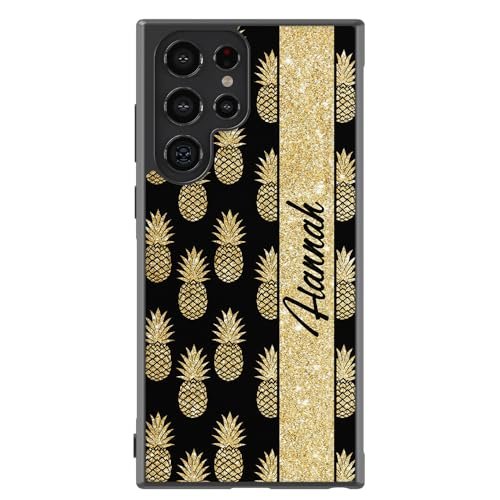 Gold Pineapple Personalized Black Rubber Phone Case Compatible With Samsung Galaxy S24 S24+ S24 Ultra S23 FE S23+ Ultra S22 S22+ S21 S21FE S21+ S20FE Note 20 S10