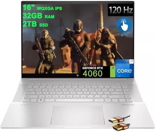 HP Envy 16 Gaming Laptop 16″ WQXGA IPS 120Hz Touchscreen (400 nits 100% sRGB) Intel 14-core i7-13700H 32GB RAM 2TB SSD GeForce RTX 4060 8GB Graphic Backlit Thunderbolt USB-C Win11 Silver + HDMI Cable