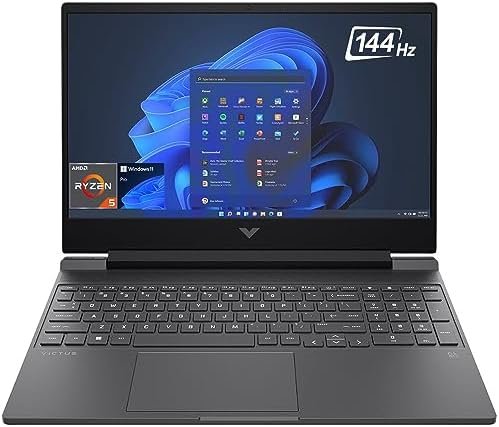 HP Victus Gaming Laptop, 15.6″ FHD IPS 144Hz Display, AMD 6-Core Ryzen 5 7535HS (Beat i7-1260P), GeForce RTX 2050, 16GB DDR5, 512GB PCIe 4.0, Backlit KB, Wi-Fi 6, RJ-45, USB-C, HDMI, Win 11 Pro
