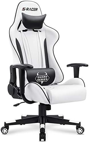 Homall Gaming Chair Office Chair High Back Racing Computer Desk Chair PU Leather Chair Executive and Ergonomic Swivel Chair with Headrest and Lumbar Support (White)