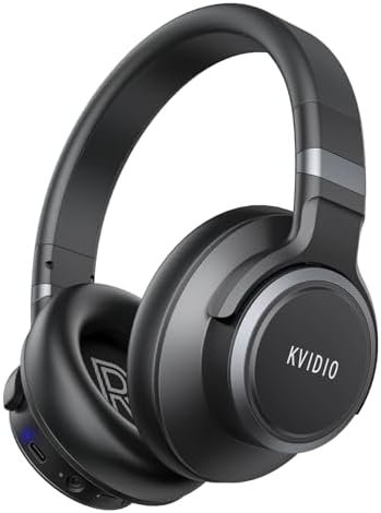 KVIDIO Active Noise Cancelling Headphones, 65 Hours Playtime Bluetooth Headphones with Microphone, Transparency Mode, Deep Bass and Hi-Fi Stereo Sound (Black)