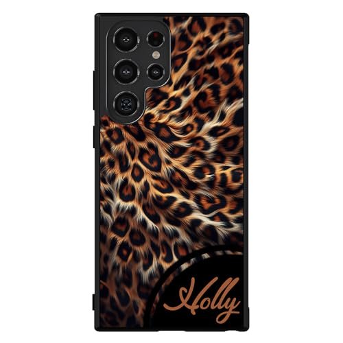 Leopard Pattern Personalized Black Rubber Phone Case Compatible With Samsung Galaxy S24 S24+ S24 Ultra S23 FE S23+ Ultra S22 S22+ S21 S21FE S21+ S20FE Note 20 S10