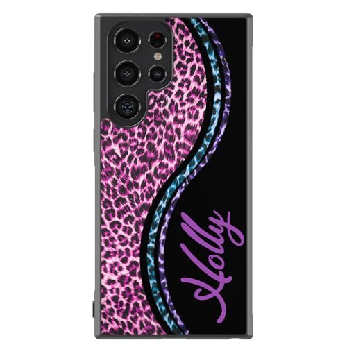 Leopard Skin Purple Personalized Black Rubber Phone Case Compatible With Samsung Galaxy S24 S24+ S24 Ultra S23 FE S23+ Ultra S22 S22+ S21 S21FE S21+ S20FE Note 20 S10