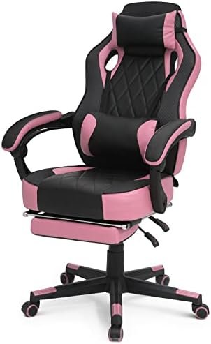 Magshion Ergonomic Gaming Chair with Detachable Lumbar Support, Reclining & 360 Degree Swivel Racing Style PU Leather Computer Gaming Chair for Teen Adult, Pink