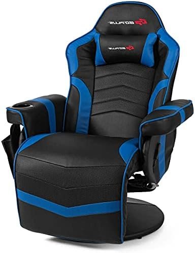 Massage Gaming Chair, Reclining High Back Office Chair w/Adjustable Backrest & Footrest, PU Leather Swivel Ergonomic Computer Chair w/Side Pouch & Cup Holder for Adults (Navy)