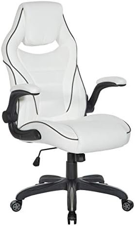 OSP Home Furnishings Xeno Ergonomic Adjustable Faux Leather Gaming Chair with Integrated Headrest and Airflow Cooling Material, White with Black Accents