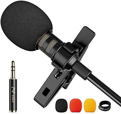 PoP voice 12.8 Feet Lavalier Lapel Microphone Professional Grade Omnidirectional Mic Condenser Small Mini Perfect for Recording Podcast PC Laptop Android iPhone YouTube Interview Asmr External