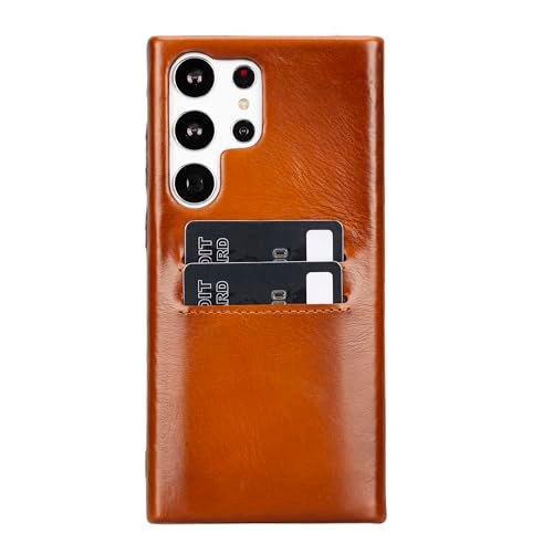 Premium Samsung Galaxy S23 Ultra Case, Handmade Genuine Leather, Harbour Snap-on Cover with 2 Credit Card Slots, [Customizable] [Wireless Charging] Drop Protection (Russet)