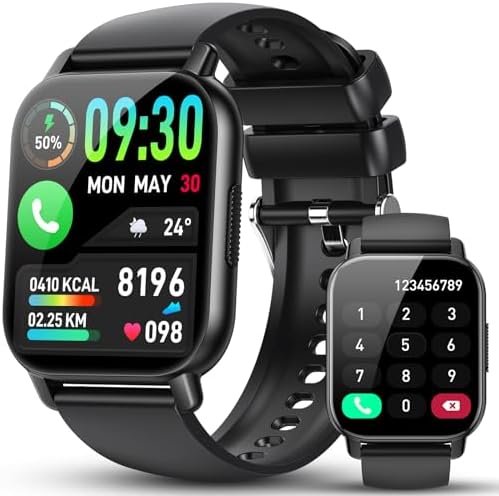 Smart Watch for Men/Women with Bluetooth Call and Message Reminder, 1.85″ HD Touch Screen Fitness Watch, Heart Rate/Sleep/Blood Oxygen/Steps Monitor, 112+ Sport Mode, Activity Trackers for Android iOS