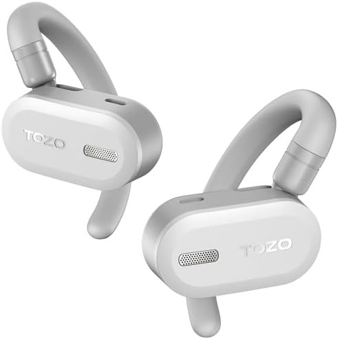 TOZO O2 True Open Ear Wireless Headphone Lightweight with Multi-Angle Adjustment, Bluetooth 5.3 Earbuds with Dual-Axis Design for Long-Lasting Comfort, Crystal-Clear Calls for Driving, White