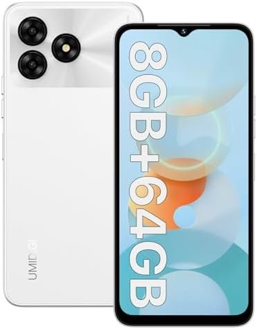 UMIDIGI Unlocked Cell Phone, G5A MTK Helio A22 4+4GB +64GB Android 13 Smartphone Unlocked with 6.52″ Full Screen, 13MP+2MP+5MP AI Triple Camera, 5000mAh Battery Fast Charging Mobile Phones,White
