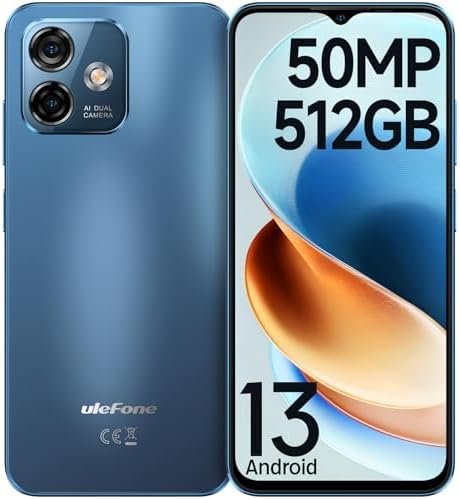 Ulefone Note 16 Pro (16+512GB) Unlocked Cell Phones, Android 13 Unlocked Smartphone, 50MP Main Camera, 6.52” HD+ Waterdrop Screen, 8-Core Processor, 4400mAh Battery, Dual 4G Unlocked Cell Phone-Blue