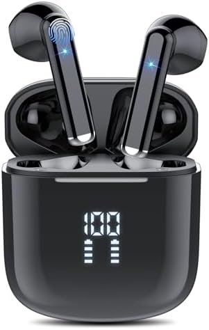 Wireless Earbuds Bluetooth 5.3 Headphones with 4-Mics Clear Call and ENC Noise Cancelling, Bluetooth Earbuds Touch Control Stereo Sound with LED Display, Waterproof Running Headphones for Workout