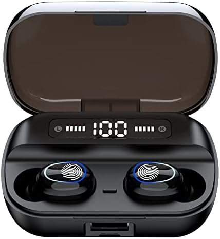 Wireless Earbuds Bluetooth Wireless Ear buds with HD Noise Cancelling Mic, HiFi Stereo Bass Sound Headphones with LED Charging Case, Touch Control Smallest In Ear Earphones for Sport/Work/Travel Black